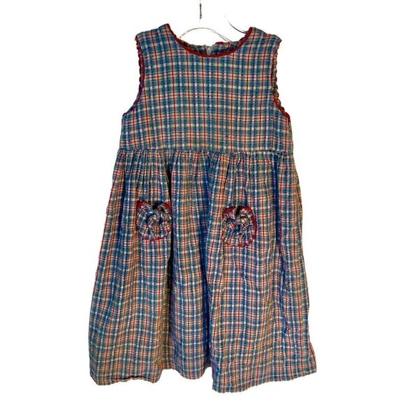 Vintage Amish Mennonite Handmade Modest Girls Dress Plaid Pockets S/M See Photos - Picture 1 of 7